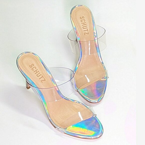 Schutz Women's Ariella Clear Strap High-Heel Slide Sandals Size 6.5 (MSRP $128) - Picture 1 of 12